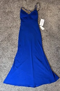 B Darlin Lace Back Cutout Royal Blue Size JR 13/14 Maxi Dress Solid Womens 6/8 - Picture 1 of 10