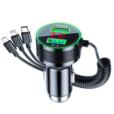Type-C Dual USB Car Charger Adapter Phone Fast Charging Cigarette Lighter Socket - Image 1 of 4