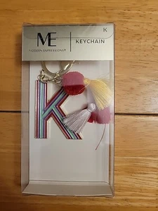 MODERN EXPRESSIONS MONOGRAM “K” KEYCHAIN NEW MULTICOLOR& GOLD W/ POM POM TASSELS - Picture 1 of 13