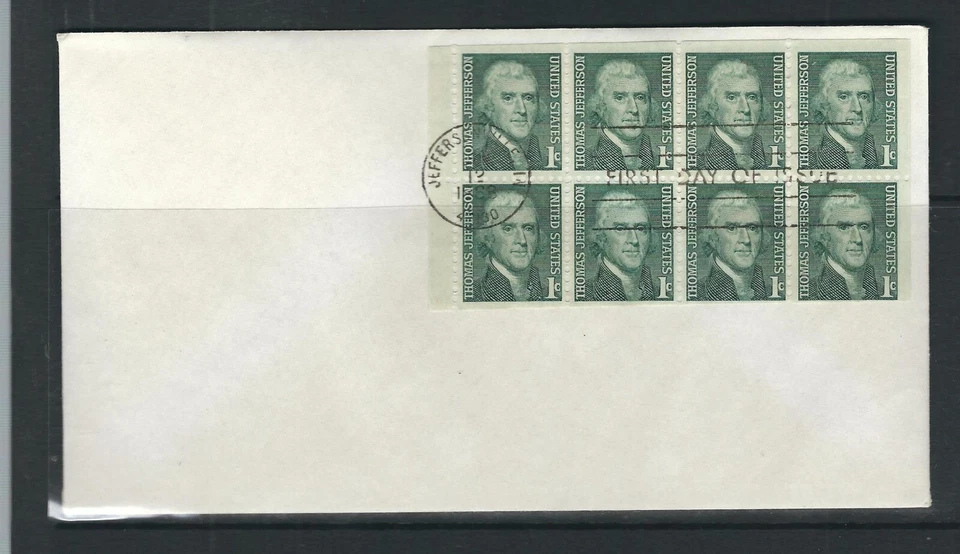 USA SC # 1278a Jefferson FDC Pane Of 8 . No Cachet - Image 1 of 1