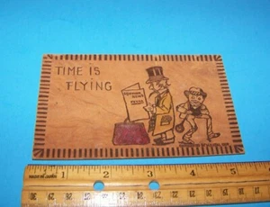 Vintage Leather Postcard "Time Is Flying" Copyright W.S. Heal 1907 - Picture 1 of 2