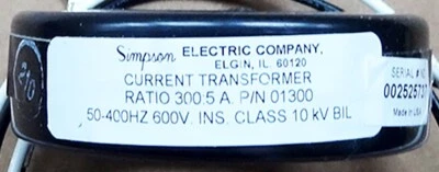 Simpson Current Transformer / New / Ratio 300:5 A / P/N 01300 - Image 1 of 4