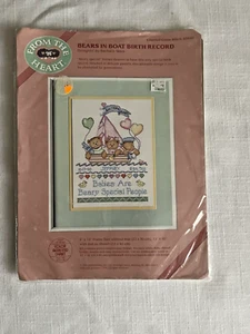 From The Heart Counted Cross Stitch Bears In Boat Birth Record 53537 NEW OPENED - Picture 1 of 5