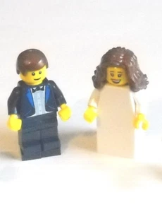 NEW LEGO WEDDING BRUNETTE BRIDE AND BROWN HAIR GROOM, NAVY, DK BLUE TUXEDO - Picture 1 of 1