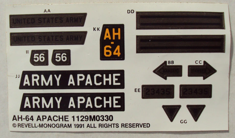 Revell Monogram decals stickers Snap-Tite 1/100 AH-64 Apache - Image 1 of 1