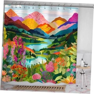 Mountain Abstact Shower Curtain Nature Forest 72×72inch Mountain Landscape - Picture 1 of 7