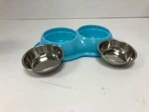 Dog Cat Double Bowl Puppy Food Water Feeder Stainless Steel Pets Drinking Dish