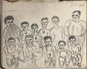 "Justin McCarthy, Volkskünstler, Zeichnung, Graphit ""Basketballstars" - Bild 1 von 4