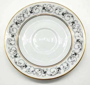 Noritake SARAH Untertasse weiß schwarz Schnörkel Goldrand - Bild 1 von 4