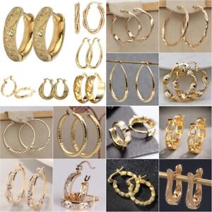 18k Gold Plated Hoop Earrings Fashion Women Cubic Zirconia Wedding Party Jewelry
