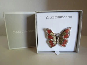 Broche broche mariposa Liz Claiborne vintage - esmalte de diamantes de imitación amarillo naranja - con - Imagen 1 de 3