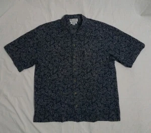 Columbia Mens M Flower Tropical 100% Cotton Button Up Short Sleeve Navy Blue - Picture 1 of 6