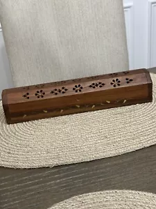 WOODEN COFFIN INCENSE BURNER 12 INCHES LONG WITH BRASS INLAY - Picture 1 of 6
