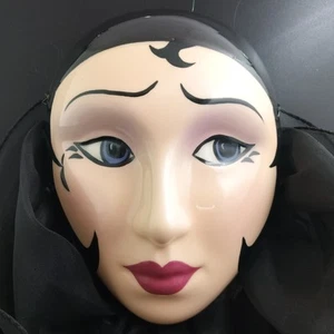 Ceramic Face Wall Mask, Venetian Art Deco Gothic Flapper, Hand Painted, OBO - Picture 1 of 5