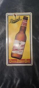 Vintage Leinenkugel Beer Indian Maiden Aluminum Sign 18" x 9" Leinenkugel's - Picture 1 of 5