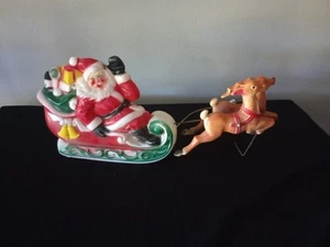 Empire Tabletop Santa Sleigh 2 Reindeer Blow Mold Christmas 1970 - Picture 1 of 3