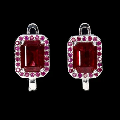 925 Sterling Silver Earrings Octagon Ruby 8x6mm Natural Gemstone Jewelry - Image 1 of 4