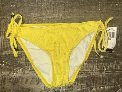 RAMPAGE Womens Bikini Bottoms Bathing Suit XS Yellow Side Tie Beaded $49 NEW - Image 1 of 4