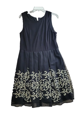 R & K size 14 Black Sleeveless dress w/gold embroidered bottom zip up back lined - Image 1 of 4