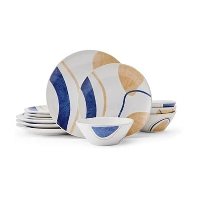 Juego de vajilla Artful Circles 12 piezas plato cuenco, servicio para 4 Foto 1 de 4