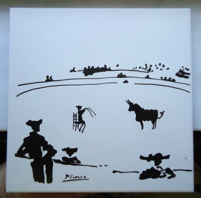 Azulejos Cerámicos Picasso Torero Sentado Invocación Toro "Banderillas" Tamaño-8x8" Foto 1 de 4