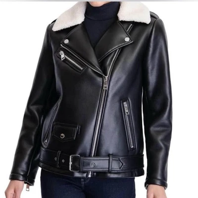 Chaqueta de moto de cuero con cuello de piel de oveja MICHAEL MICHAEL KORSS Foto 1 de 4
