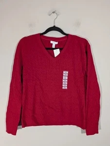 Charter Club Damen Pullover rot V-Ausschnitt Langarm Gr. S Petite Classic Preppy - Bild 1 von 8