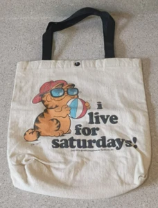 Borsa da spiaggia vintage Garfield I Live For Saturdays anni 80 made in USA spedizione gratuita! - Foto 1 di 2