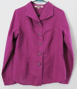 FLAX Linen Jacket Top Magenta Button Up Collar Size Petite - Picture 1 of 14