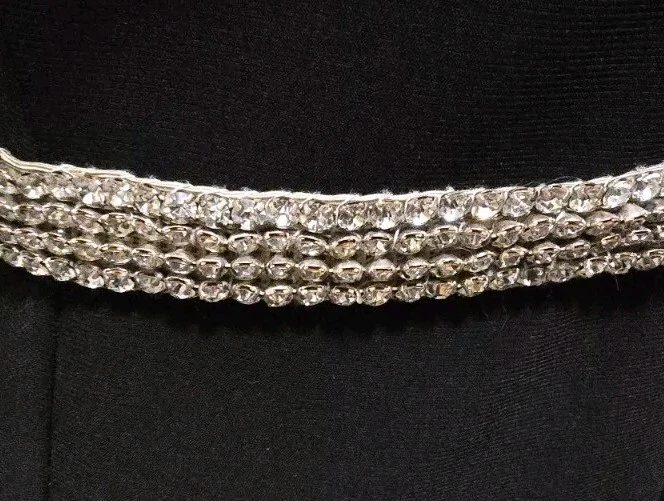 CINTURÓN de tela vintage de metal con 4 filas de estrás de cristal era Art Deco aleta  Foto 1 de 4