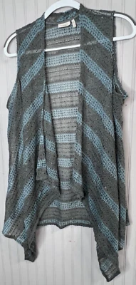 LOGO  Lori Goldstein Womens DUSTER  1X Black Turquoise Blue Chunky Knit Slip On - Image 1 of 4