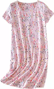 Women'S Cotton Nightgown Sleepwear Short Sleeves Nightshirt Casual Print Sleepdr - Picture 1 of 12