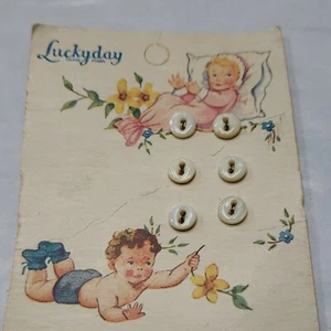 Luckyday Genuine Pearl Vintage 6 Buttons On 10 Cent Card Size 10 Style 9095 - Picture 1 of 7