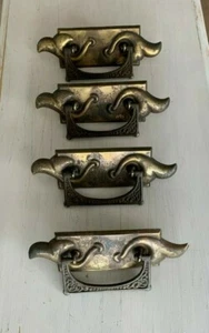 Antique Large Brass Cast Iron Cabinet Draw Pulls VTG Drop Handles Old 1913-24B - Picture 1 of 10