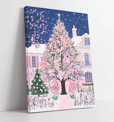 PINK CHRISTMAS TREE -FRAMED CANVAS WALL ART PICTURE PRINT - Image 1 of 2