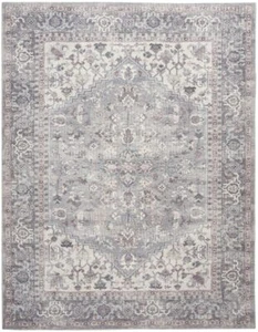 9' X 12' Gray Floral Power Loom Distressed Area Rug - Picture 1 of 1