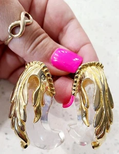 Inna Cytrine Style goldton klar Lucite Clip-On Ohrringe Statement unsigniert - Bild 1 von 5