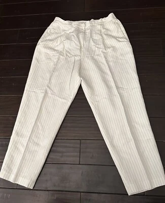 Vintage 90s Elisabeth by Liz Claiborne White Blue Strips Pants High Waisted - Image 1 of 4