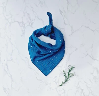 PET POOCH BOUTIQUE Petrol Blue & Gold Dog Bandana - tie on - all sizes