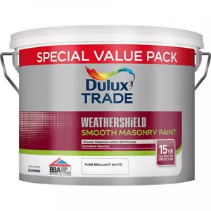 Dulux White Masonry Paint Weathershield Smooth Pure Brilliant White 10L Trade - Picture 1 of 1