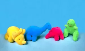 DINOSAURS X 4 Colourful Plush Soft Toys 90s By RUSS BERRIE Vintage Old Stock NEW - Picture 1 of 7