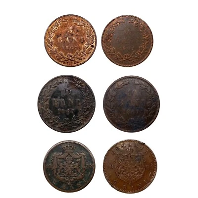 Romania 2 Bani 1882 / 1900, 5 Bani, 10 Bani 1867 Heaton Watt coin lot Carol I - Image 1 of 4