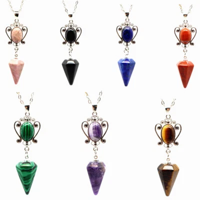 Natural Crystal Hexagonal Pointed Cone Pendant Pendulum Reiki Chakra Necklace - Image 1 of 4