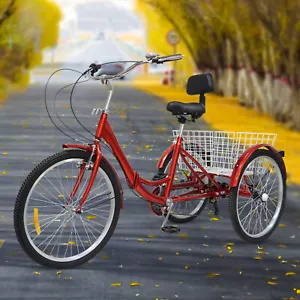 24" Dreirad Für Erwachsene 7 Geschwindigkeit 3 Räder Fahrrad Klappbar Trike&Korb - Bild 1 von 19