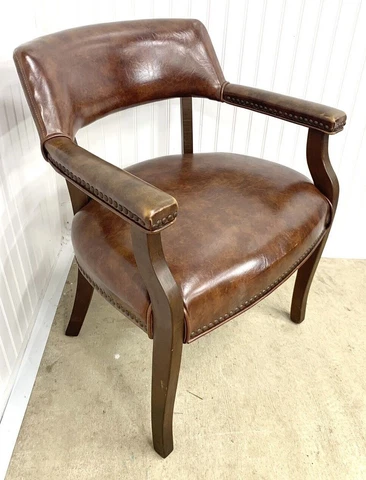 Antique Banker's Chair Vtg Office Client Chair Padded Brass Tacks Lawyer Juror Cover