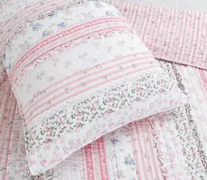 PINK ROMANTIC CHIC LACE 3pc Queen QUILT SET : ROSE RUFFLE RAG SHABBY FLORAL - Picture 1 of 7