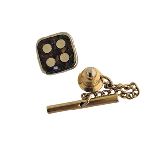 Vintage Gold Tone and Brown Chip Stone Tie Tac - Picture 1 of 4