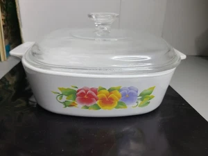 Vintage Corning Auflaufform Ofen Backform mit Deckel "Summer Blush Pansy" 2L A-2B - Bild 1 von 8
