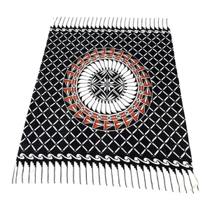 Southwest woven Black & White Tribal Throw Blanket Geometric Design Fringe Edges - Picture 1 of 4