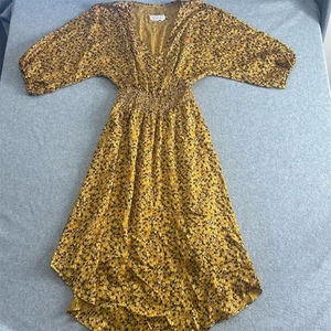 Vestido midi floral amarillo con cuello en V talla S Anthropologie para mujer - Imagen 1 de 6